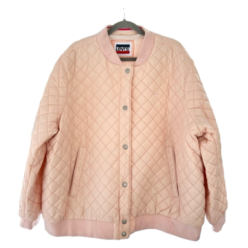 Levi’s Bomber Diamond Quilted Jacket Peach/Pink Size 4X Sherpa Faux Fur NEW